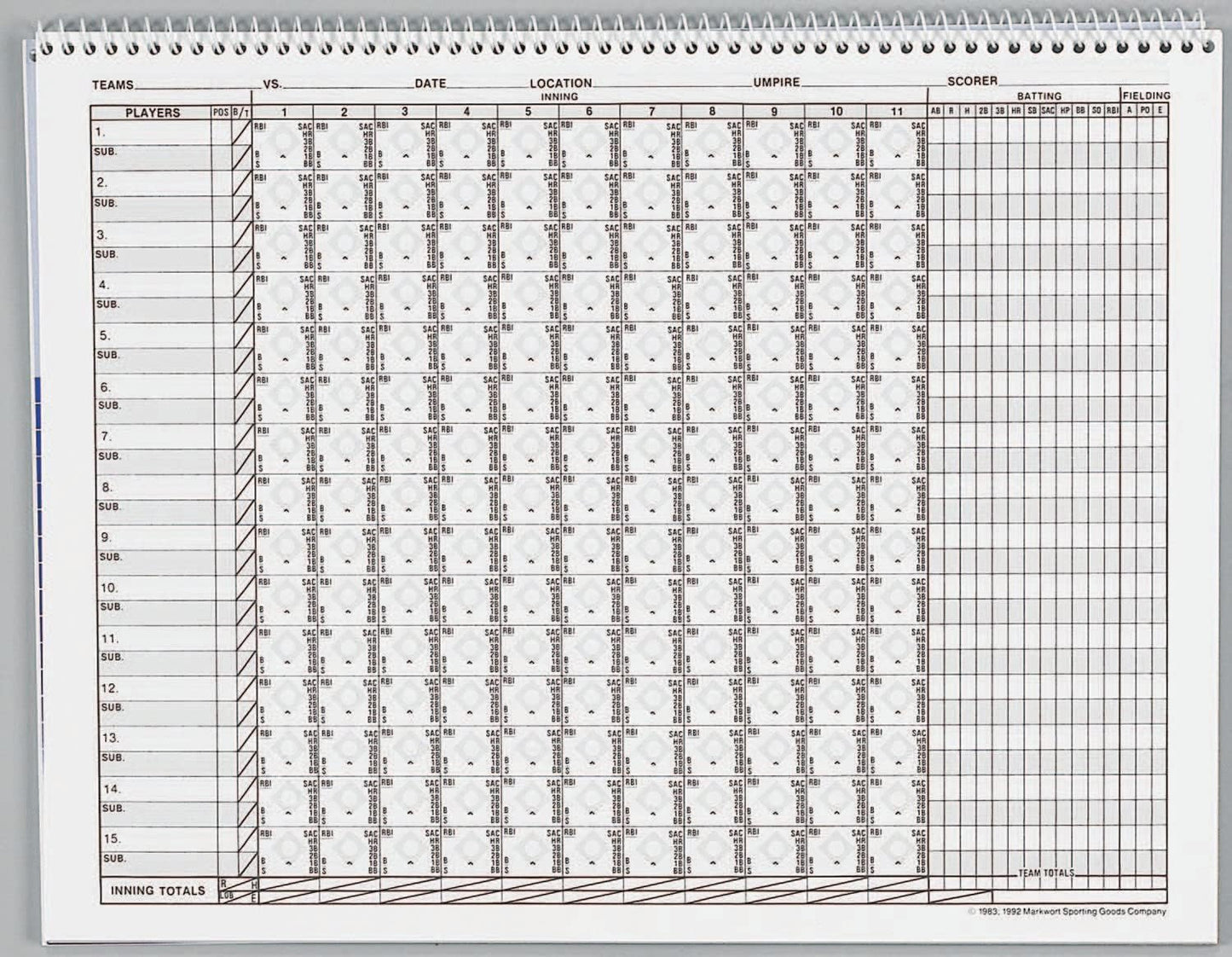 Markwort Baseball & Softball Scorebook - 23 Games
